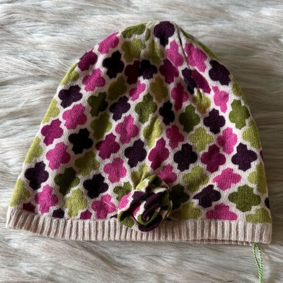 NWT Hello Dahlia Cashmere Silk Knit Beanie in Multicolor Print - Picture 1 of 5